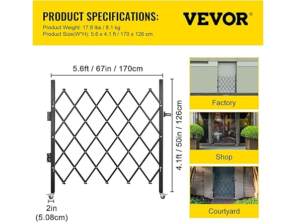 VEVOR Single Folding Security Gate, 48" H x 66" W