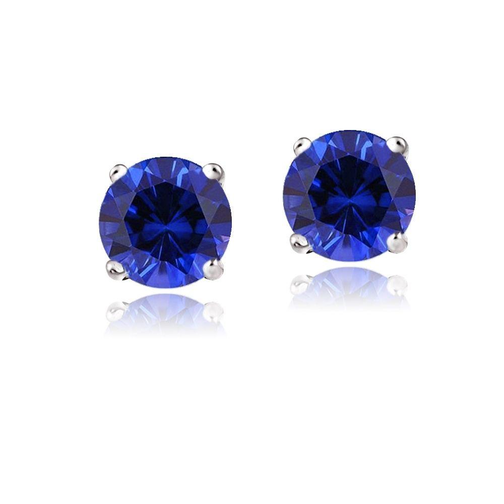 Sterling Silver Sapphire Stud Earrings - Gallery 5