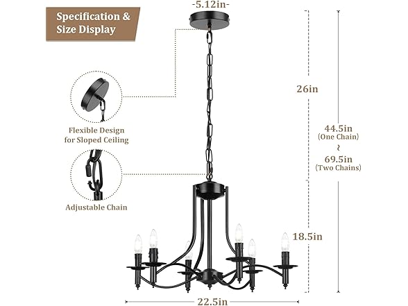 Brightever 6-Light Black Farmhouse Chandelier