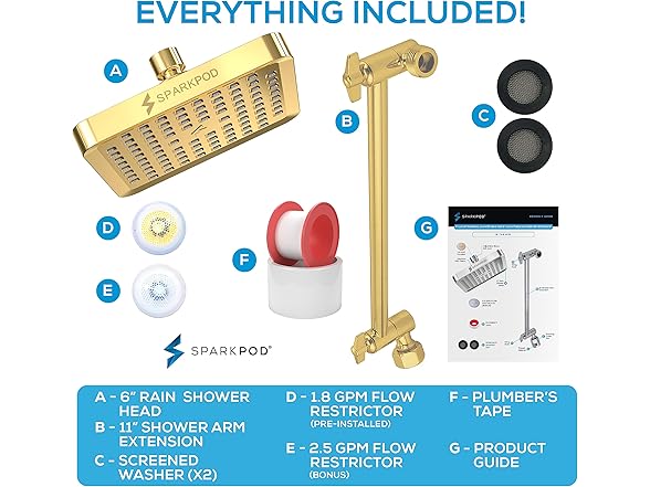 6" Square Rain Shower Head & Arm