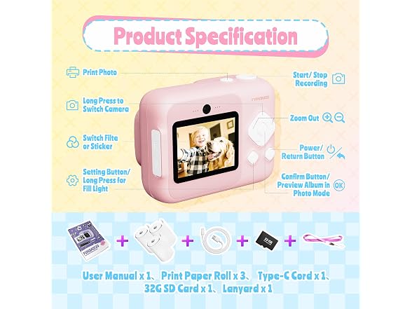 TYPONOS Instant Print Camera for Kid