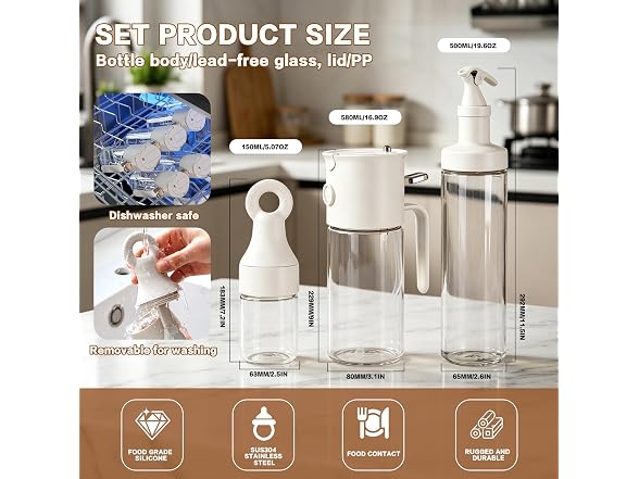 QQC 3pc Olive Oil Sprayer & Pourer Set