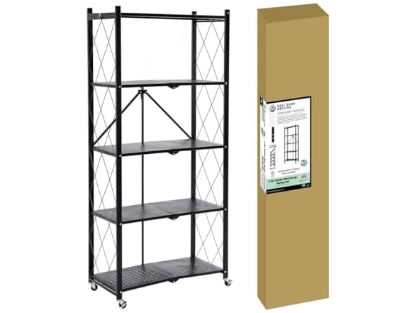 J&V TEXTILES Foldable Storage Shelf with Wheels, 5 Tier - Gallery 6