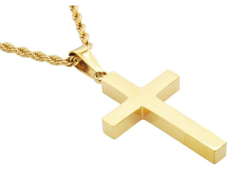 Polished Stainless Steel Cross Necklace - Gallery 2