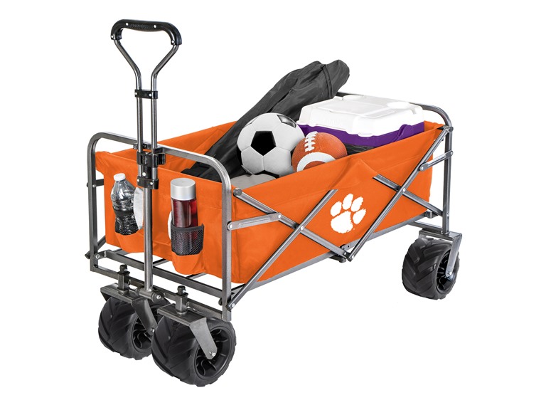 Smart Design Collegiate Heavy-Duty Utility Collapsible Sports Wagon – Heavy Duty Wheels Beach Cart - 20.15 x 35.5 x 22.5 inch- CLEMSON