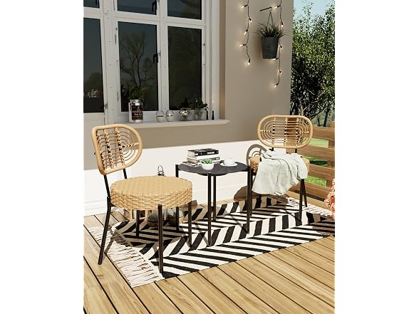 GarveeLife 3 Piece Wicker Patio Bistro Furniture Set