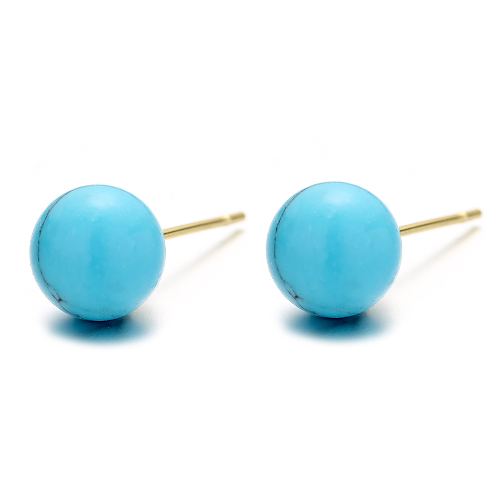 14k Gold Turquoise Ball Studs - Gallery 3