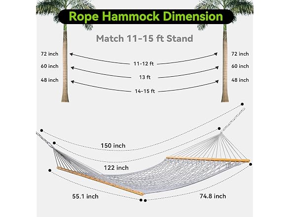 ANAGOO 2-Person Handwoven Rope Hammock with Spreader Bar