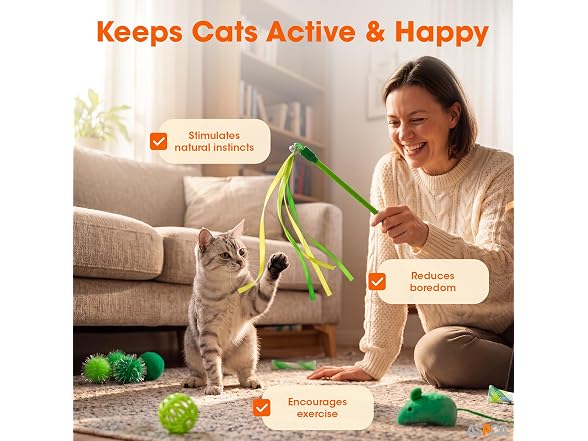 ASPCA 15-Piece Cat Toy Variety Pack, Green