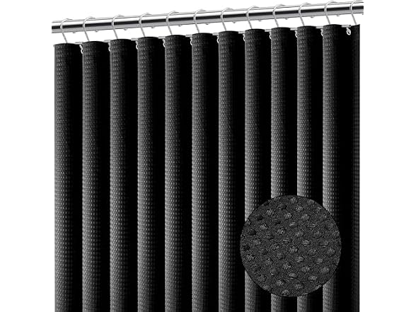 Clara Clark Black Shower Curtain - Hotel Quality Waffle