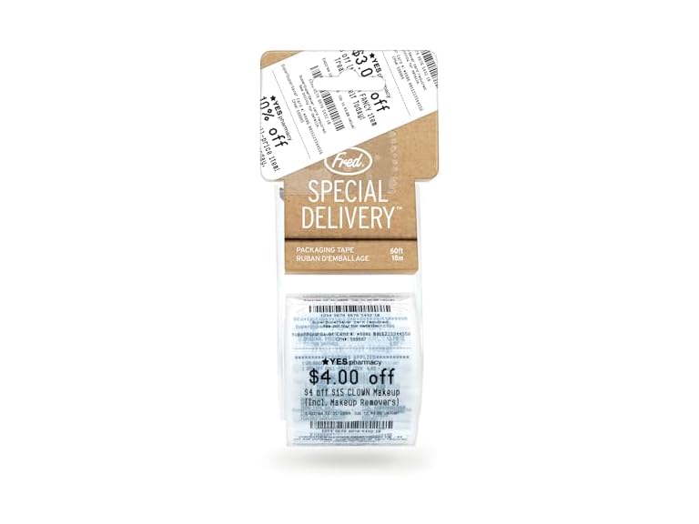 Genuine Fred Special DELIVERY Packing Tape, Funny Pharmacy Receipt Design, 60ft Roll with Built-in Dispenser, Perfect for Shipping, Gifts, and Fun Packaging, Printed Packing Tape