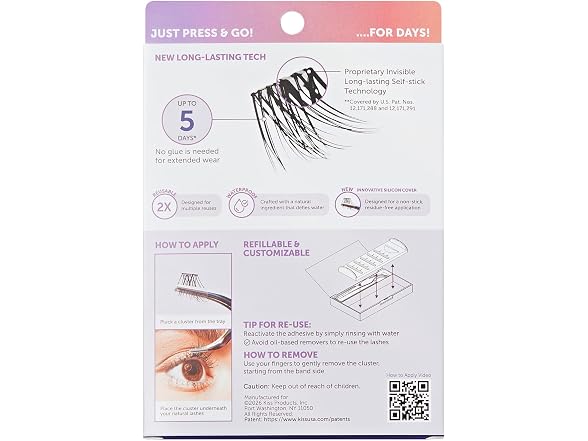Kiss Impress False Eyelashes, Lash Clusters, Long 