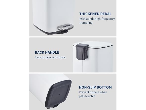 Takywep 8 Gal Step-On Trash Can White