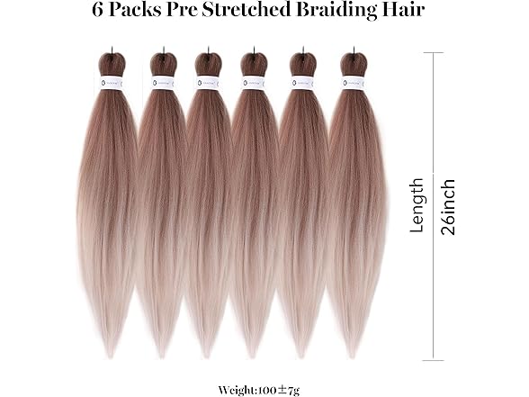Pre-Stretched Braiding Hair 26" 6-Pack
