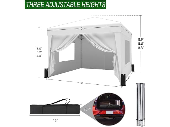 SANUMY Portable 10x10 Pop Up Canopy Tent, Silver White