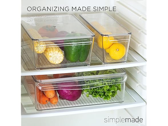 SIMPLEMADE Clear Refrigerator Organizer Bins - Pack of 3