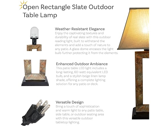 Open Rectangle Slate Table Lamp
