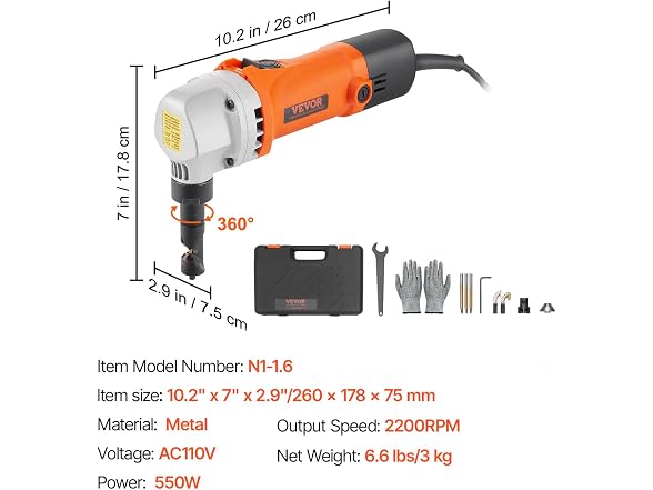 Sheet Metal Nibbler, 550W Powerful 2200 RPM High