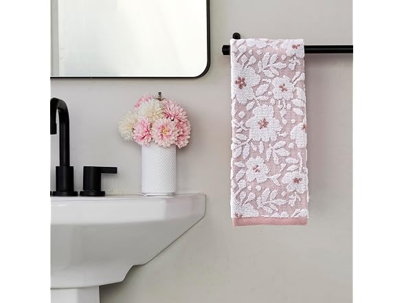 SKL Home Floral Hand Towel Set-2pc, 100% Cotton, Rose