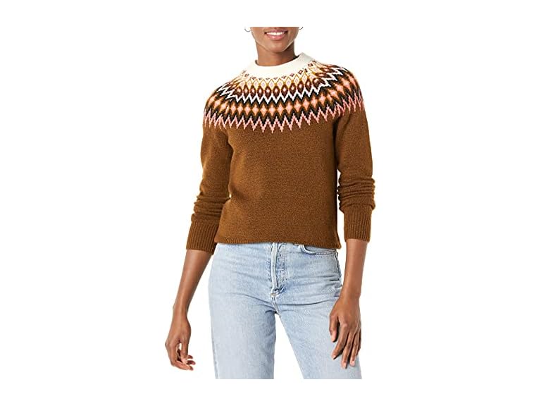 Dark Chestnut Brown Heather/Coral Pink/Beige Fairisle