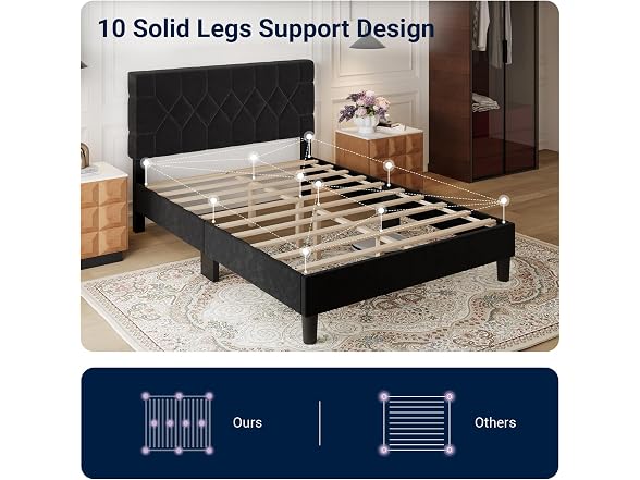 Avenco Queen Size Bed Frame, Upholstered Platform Bed Frame