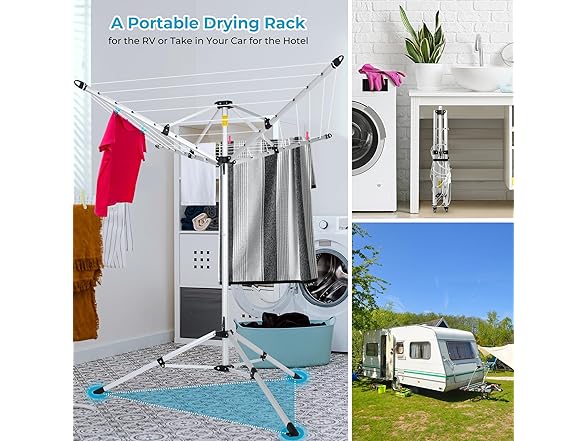 Portable 4-arm Aluminum Drying Rack w/Ground Stake