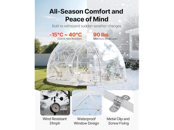 VEVOR Garden Dome Tent 9.5 x 5.7 ft Clear Bubble Tent