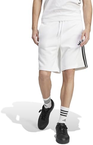 adidas Men's Tall Size Essentials 3-Stripes Fleece 9-Inch Shorts, White/Black