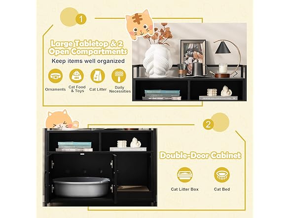 Tangkula Litter Box Enclosure, Black