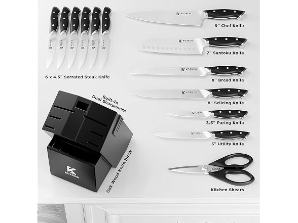KOSROR Kitchen Knife Set with Block