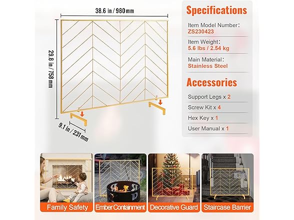 VEVOR Fireplace Screen Single Panel