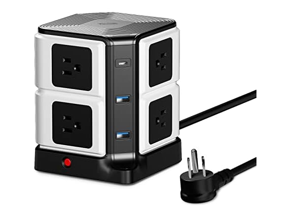 BESTEK Power Strip Tower with Wireless Charger