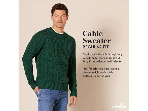 Mens LongSlv Cotton Cable Crew Navy (S)