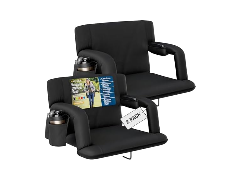 2-Pk Recl Stadium Seat w Armrests - Blk