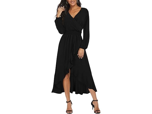 Kormei Women (S) Long Sleeve V Neck Maxi Low Dress