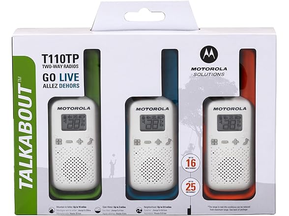 (NEW) 3-PACK Motorola Talkabout T110TP Two-Way Walkie Talkie Radios