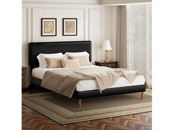 HAOARA Queen PU Leather Bed - Black