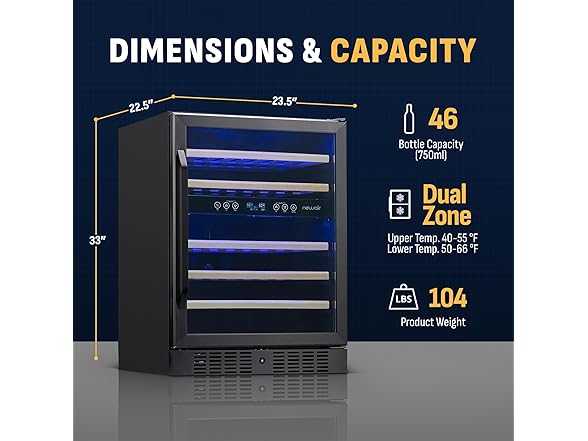 Newair Built-in Dual Zone Wine Fridge - 46 Bottles