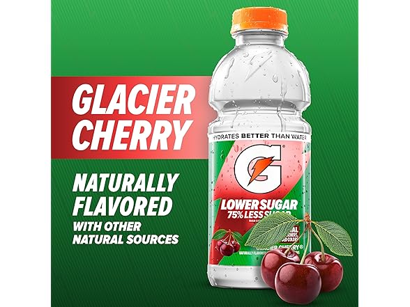 12PK Gatorade Lower Sugar Drink Glacier Cherry