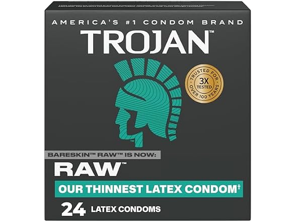 Trojan Raw Thin Latex Condoms for Men 24 Count