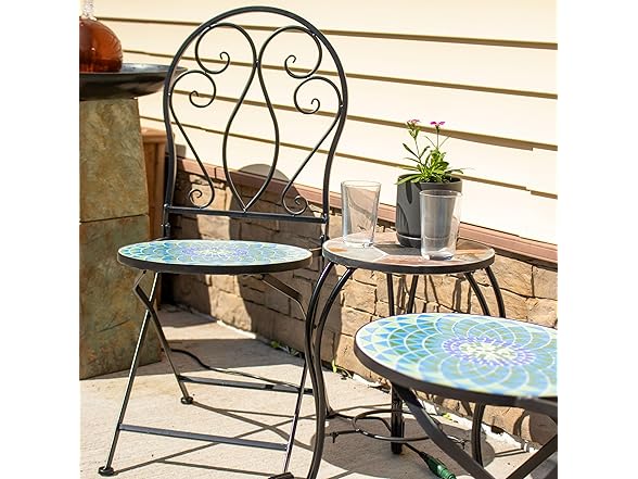Sunnydaze Mosaic Tile Folding Bistro Chairs