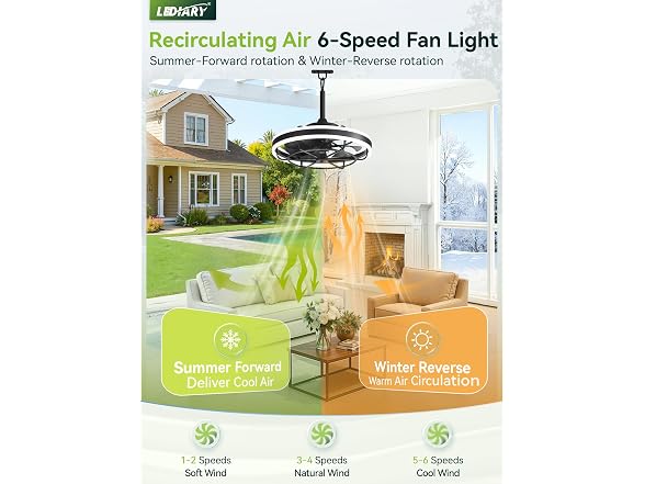 LEDIARY Black 20" Outdoor Ceiling Fan with Lights