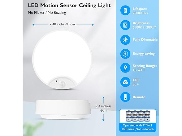 2Pk Motion Sensor LED Ceiling Lights Battery Operated