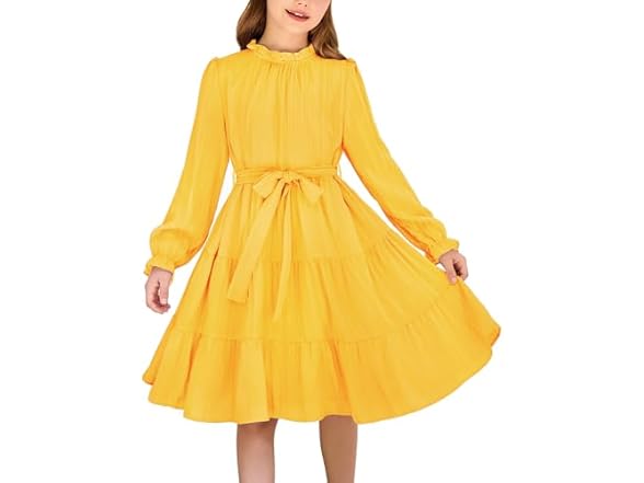 Arshine 11-12 Yrs Girls YellowLong Sleeve Dress Tween Fall