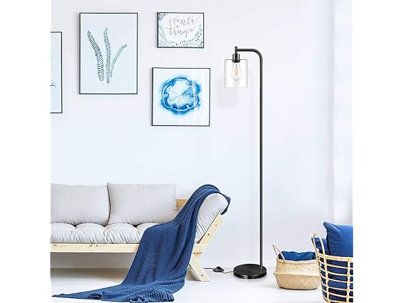 Bosceos Industrial Floor Lamp with Hanging Glass Shade