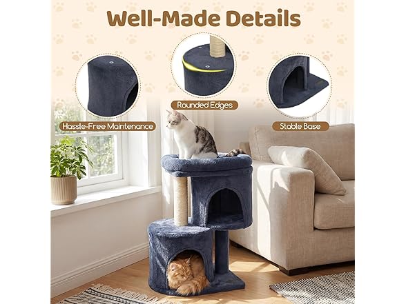 DORTALA Cat Tree for Indoor Cats, 26-Inch Dk Grey