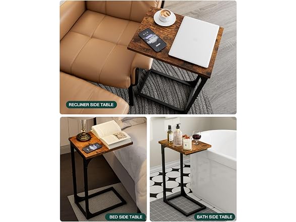 RISWER C-Shaped Side Table - Rustic