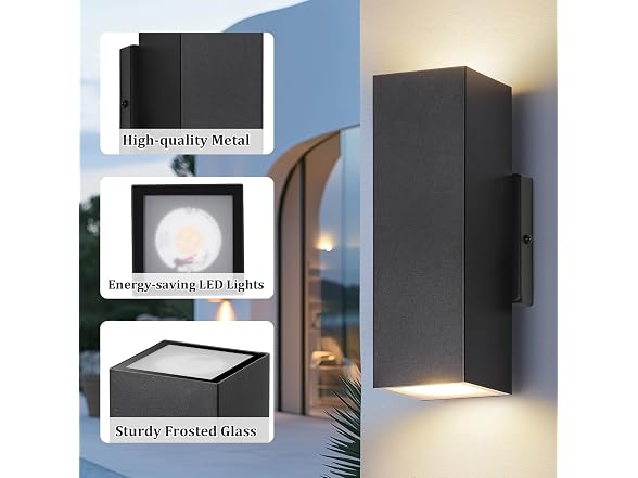2-Pack Outdoor Wall Lights, Modern LED Up and Down Lights, Black