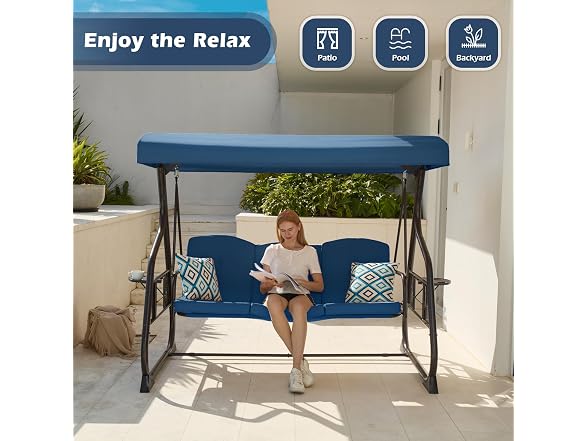 ZZW 3-Seat Patio Porch Swing 800LBS Outdoor Swing with Stand