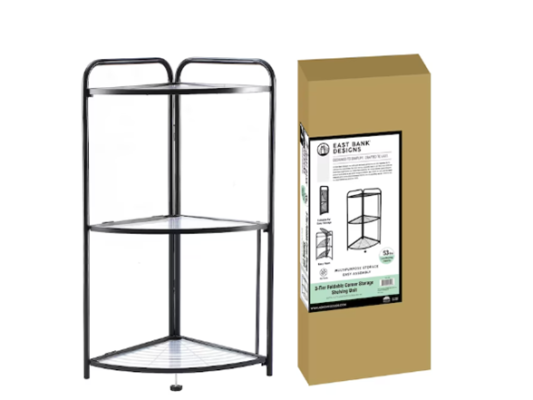 J&V Textiles 7054-BK 3-Tier Foldable Corner Shelf